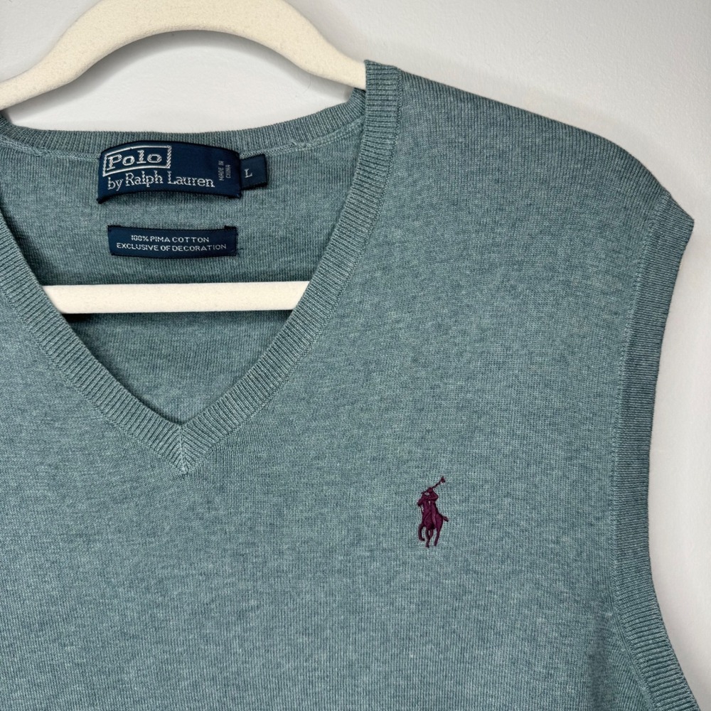 Polo Ralph Lauren Vintage 90s Mens V-Neck Sweater Vest Pima Cotton Y2K Large
